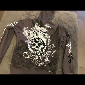 Rebel Spirit gray Skull hoodie